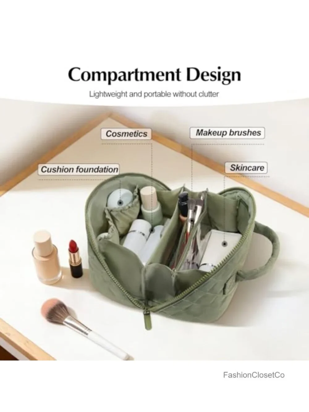 Quilted Makeup Bag Set 2 Pcs Waterproof Cosmetic Organizer Lay-Flat Travel